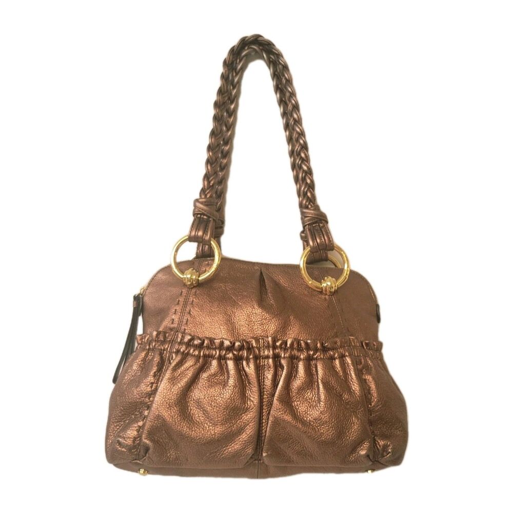 Braided Handle Metallic Brown Women’s Shoulder Bag